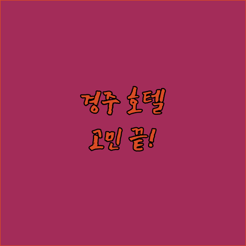 경주 호텔 고민 끝! 가성비와 위치, 청결까지 완벽한 곳은 어디?